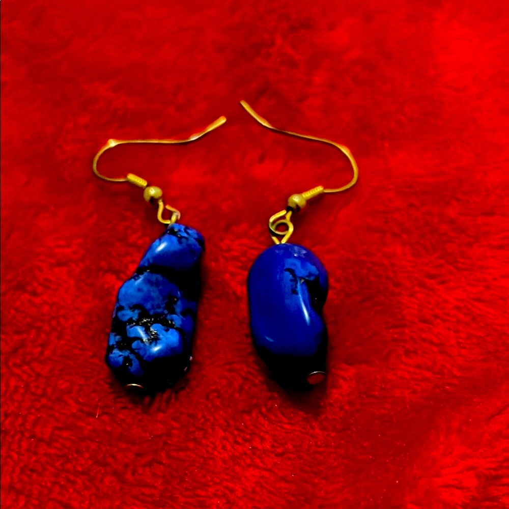 Blue and Gold Dangle Earrings
